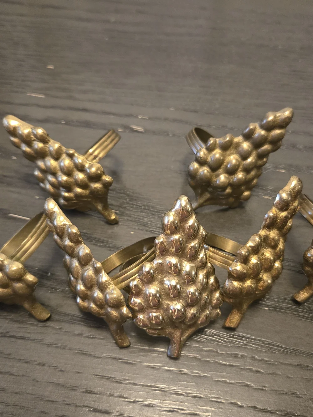 Vintage Brass Grape Cluster Napkin Rings - Set of 7